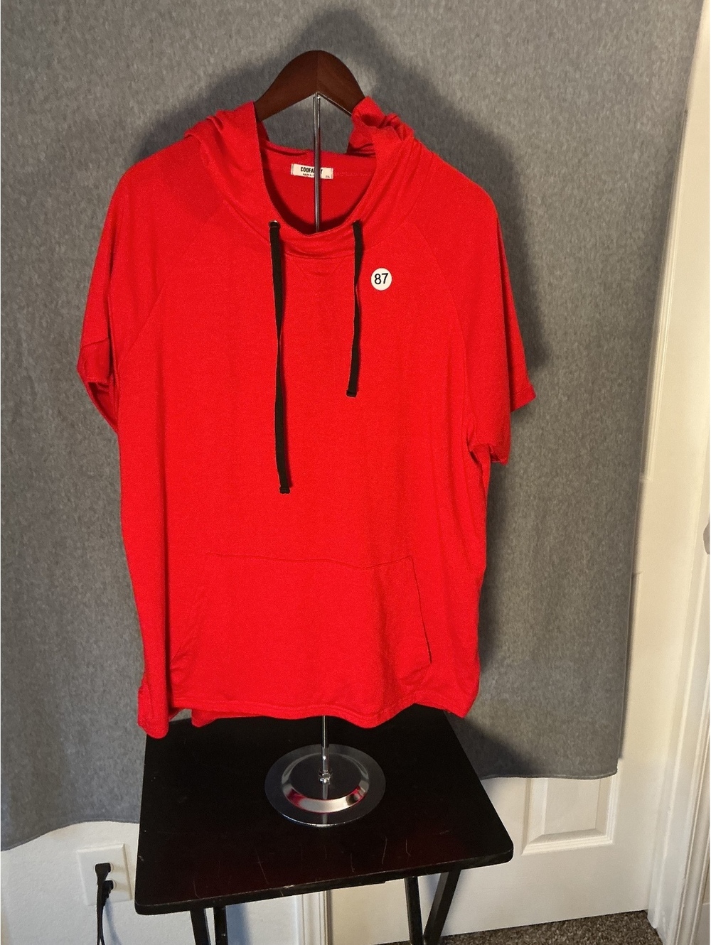 COOFANDY Red Short Sleeve Hooded T Shirt 2XL